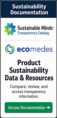 Product sustainability data and transparency platforms featuring Sustainable Minds Transparency Catalog and ecomedes. Compare, review, and specify sustainable products faster. Access sustainability documentation.