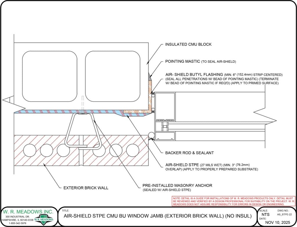 AIR-SHIELD STPE CMU BU WINDOW JAMB (EXTERIOR BRICK WALL) (NO INSUL)