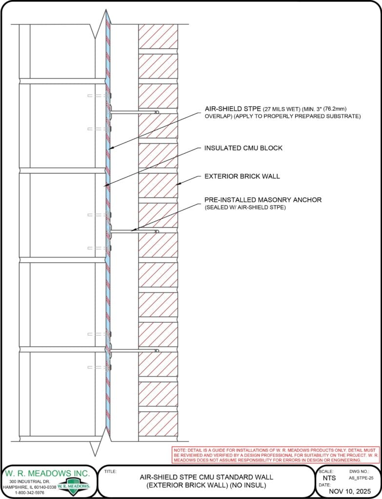 AIR-SHIELD STPE CMU STANDARD WALL (EXTERIOR BRICK WALL) (NO INSUL)