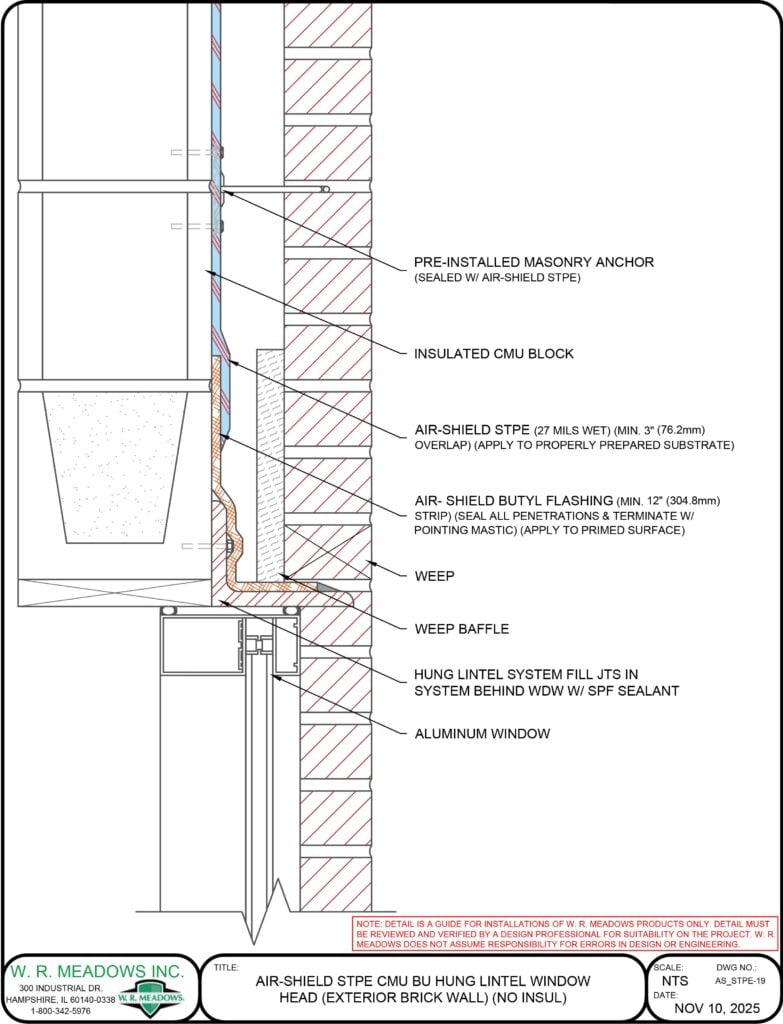 AIR-SHIELD STPE CMU BU HUNG LINTEL WINDOW HEAD (EXTERIOR BRICK WALL) (NO INSUL)