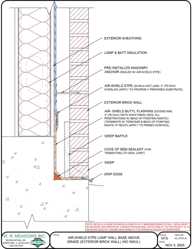 AIR-SHIELD STPE LGMF WALL BASE ABOVE GRADE (EXTERIOR BRICK WALL) (NO INSUL)