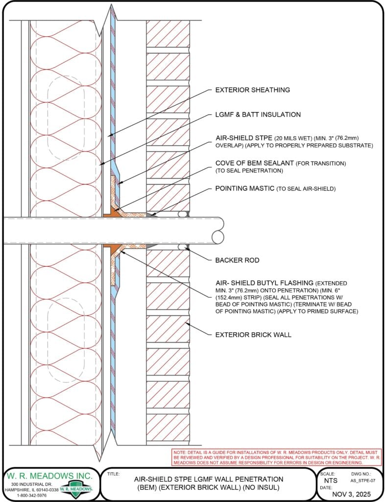 AIR-SHIELD STPE LGMF WALL PENETRATION (BEM) (EXTERIOR BRICK WALL) (NO INSUL)