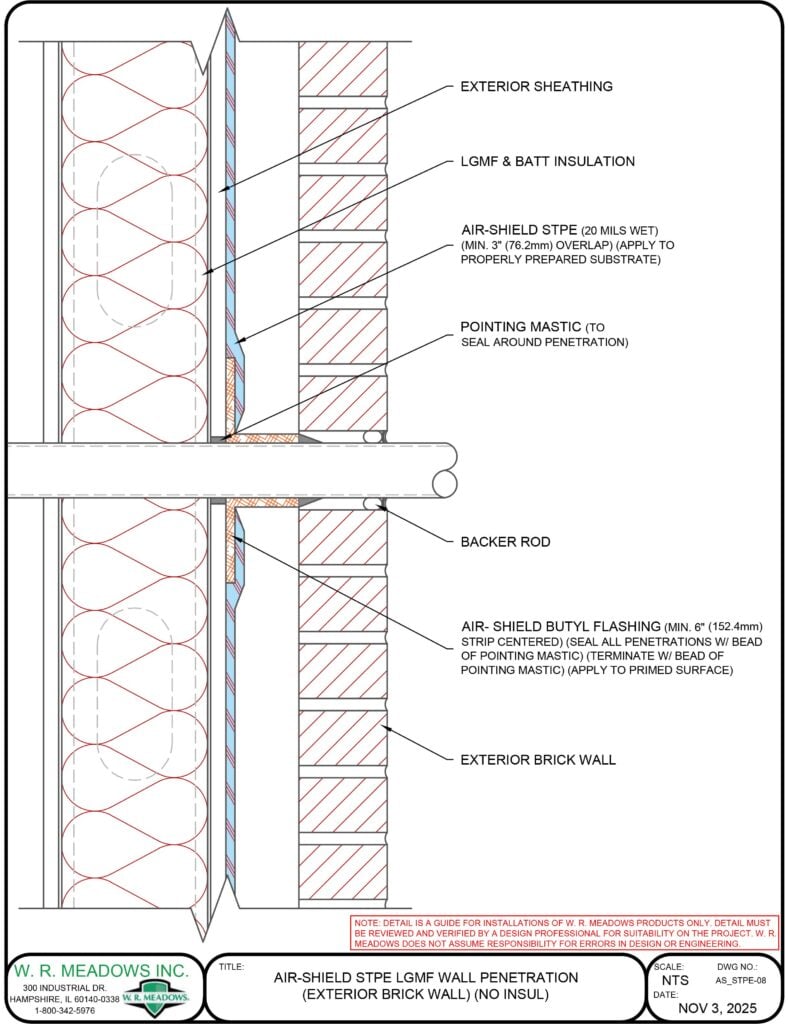 AIR-SHIELD STPE LGMF WALL PENETRATION (EXTERIOR BRICK WALL) (NO INSUL)