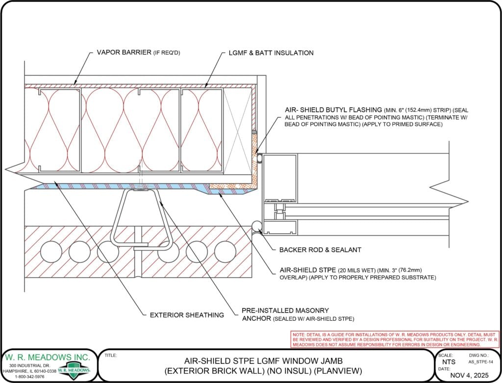 AIR-SHIELD STPE LGMF WINDOW JAMB (EXTERIOR BRICK WALL) (NO INSUL) (PLANVIEW)