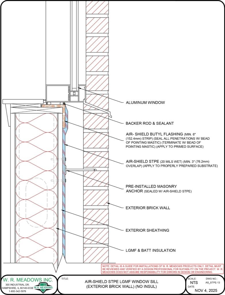 AIR-SHIELD STPE LGMF WINDOW SILL (EXTERIOR BRICK WALL) (NO INSUL)
