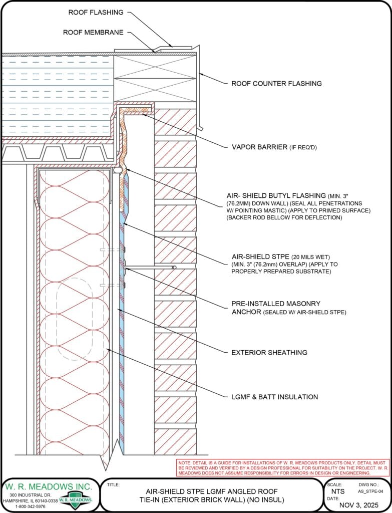 AIR-SHIELD STPE LGMF ANGLED ROOF TIE-IN (EXTERIOR BRICK WALL) (NO INSUL)