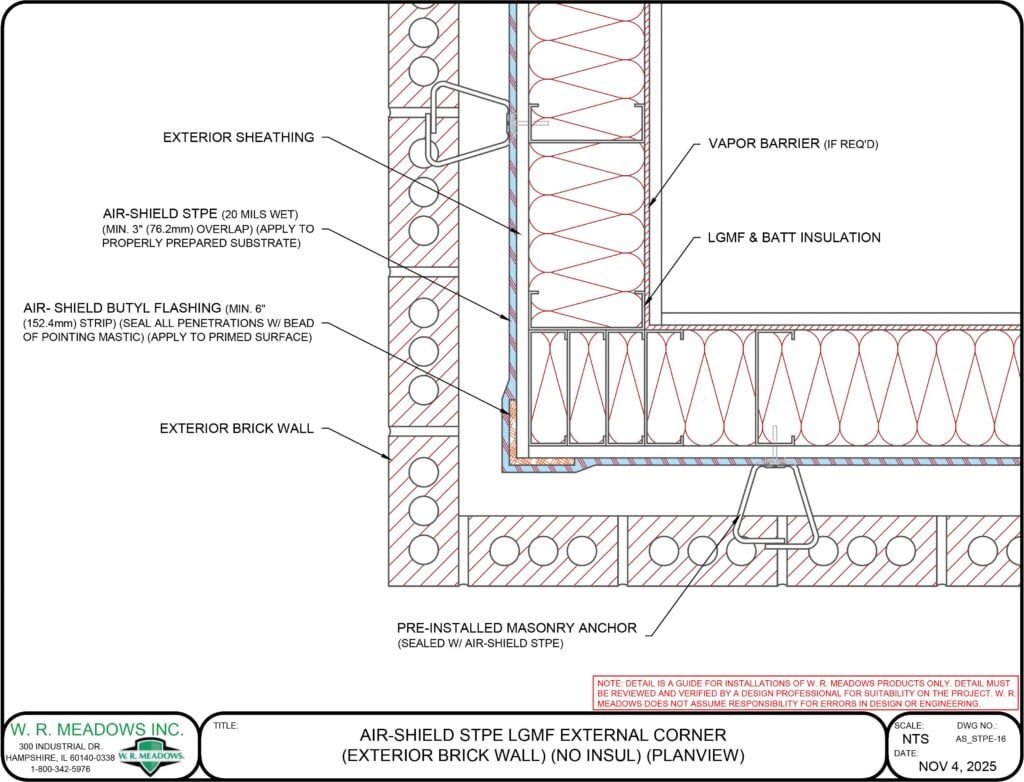 AIR-SHIELD STPE LGMF EXTERNAL CORNER (EXTERIOR BRICK WALL) (NO INSUL) (PLANVIEW)