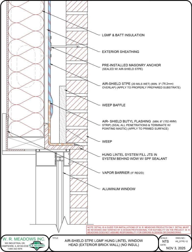AIR-SHIELD STPE LGMF HUNG LINTEL WINDOW HEAD (EXTERIOR BRICK WALL) (NO INSUL)