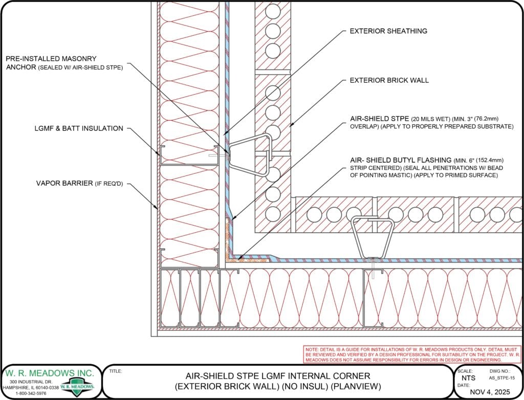 AIR-SHIELD STPE LGMF INTERNAL CORNER (EXTERIOR BRICK WALL) (NO INSUL) (PLANVIEW)