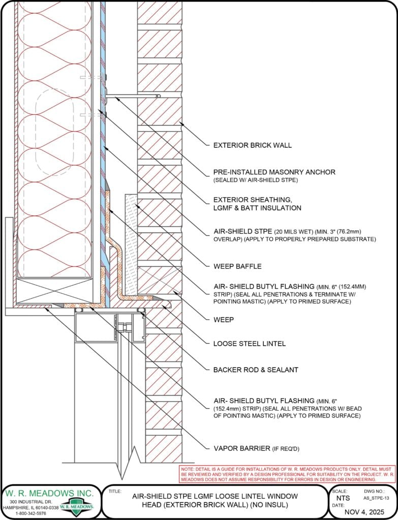AIR-SHIELD STPE LGMF LOOSE LINTEL WINDOW HEAD (EXTERIOR BRICK WALL) (NO INSUL)