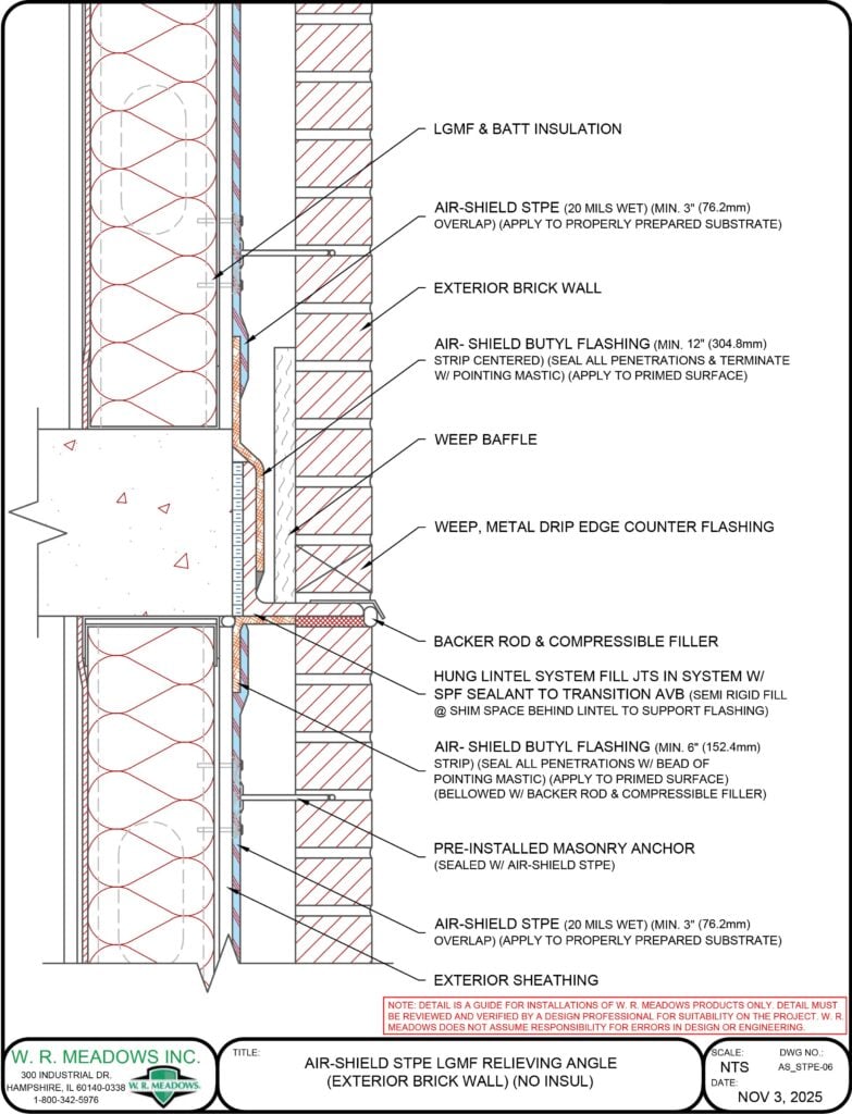 AIR-SHIELD STPE LGMF RELIEVING ANGLE (EXTERIOR BRICK WALL) (NO INSUL)
