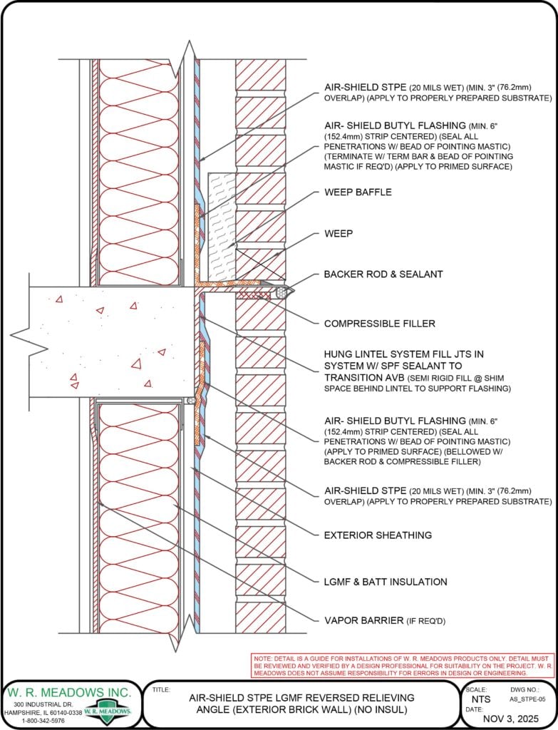 AIR-SHIELD STPE LGMF REVERSED RELIEVING ANGLE (EXTERIOR BRICK WALL) (NO INSUL)