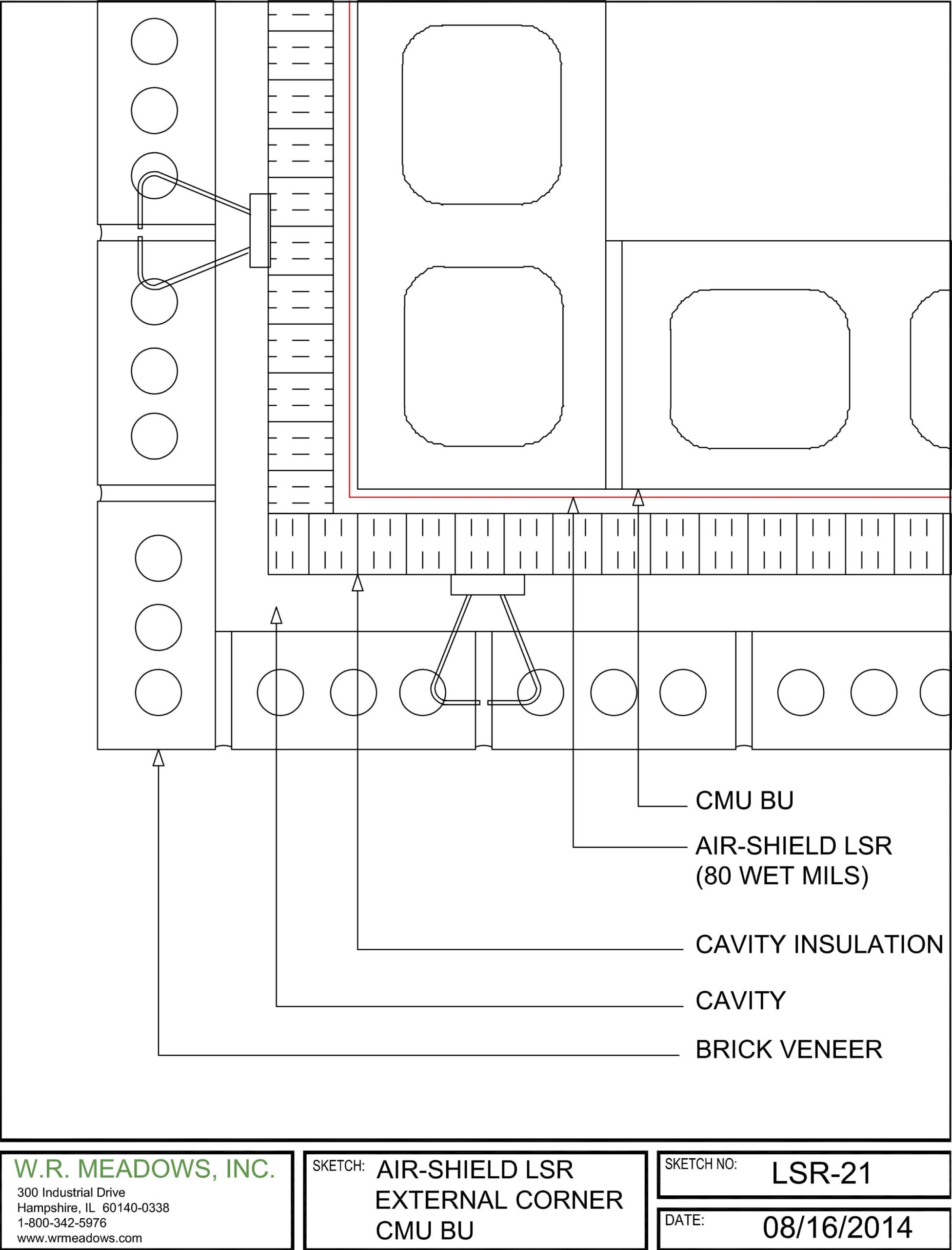 AIR-SHIELD LSR external corner detail for CMU backup wall