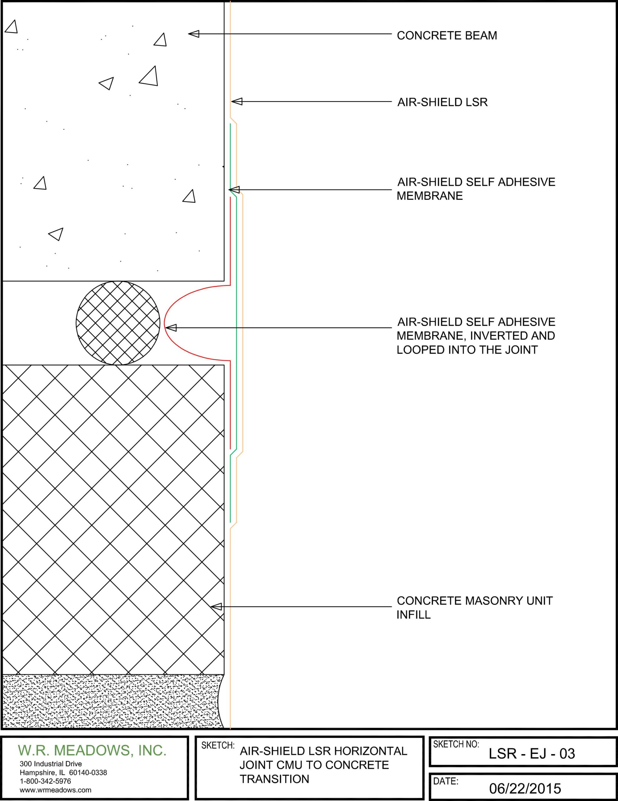 AIR-SHIELD LSR concrete to CMU transition horizontal joint detail
